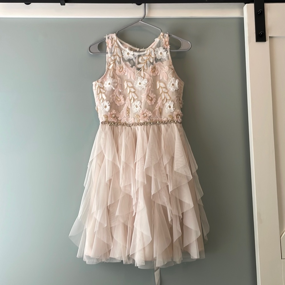 Rare Editions, Light Pink embroidered bodice and ruffled dress